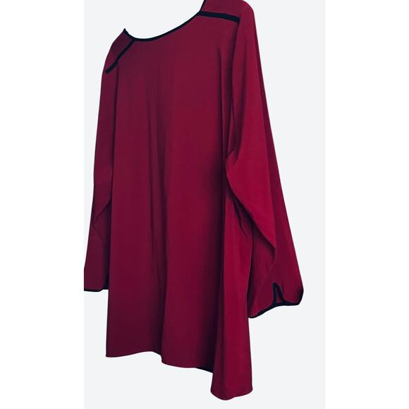 CATHERINES LONG SLV RND NECK BLOUSE, WOMENS, 2X(22/24), BURGUNDY & BLACK, DRESSY - Picture 6 of 8